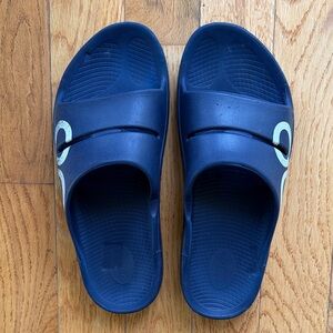 OOFAS Navy Slide Sandals with White Logo